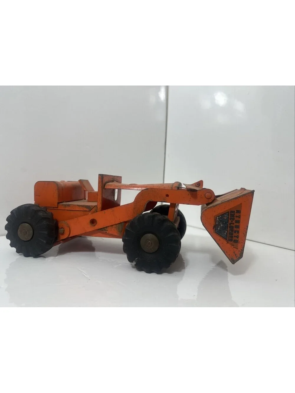 Vintage 1950s Structo No 340 Front End Loader Toy Truck Orange Pressed Steel